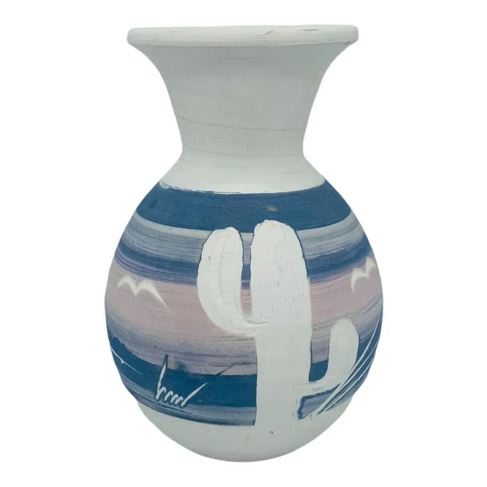 Carved Pottery Vase Saguaro Mexico 6